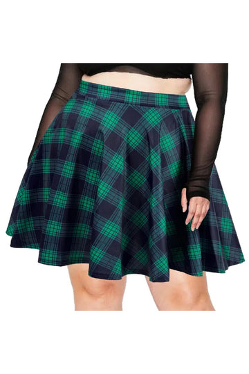Woochic carreaux pour Mini-jupe taille haute Vert/Bleu XL